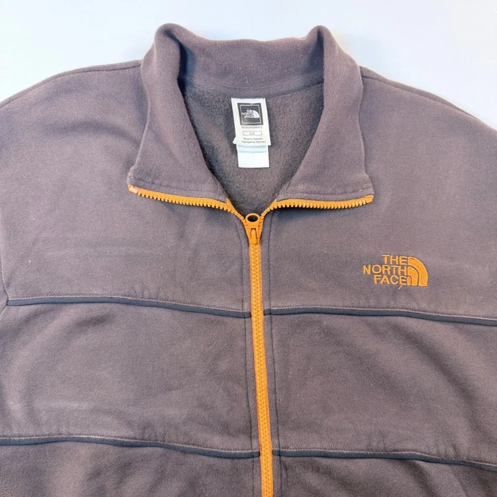 The North Face Full Zip Sweatshirt Jacket Mens Large Brown Orange Logo Fleece